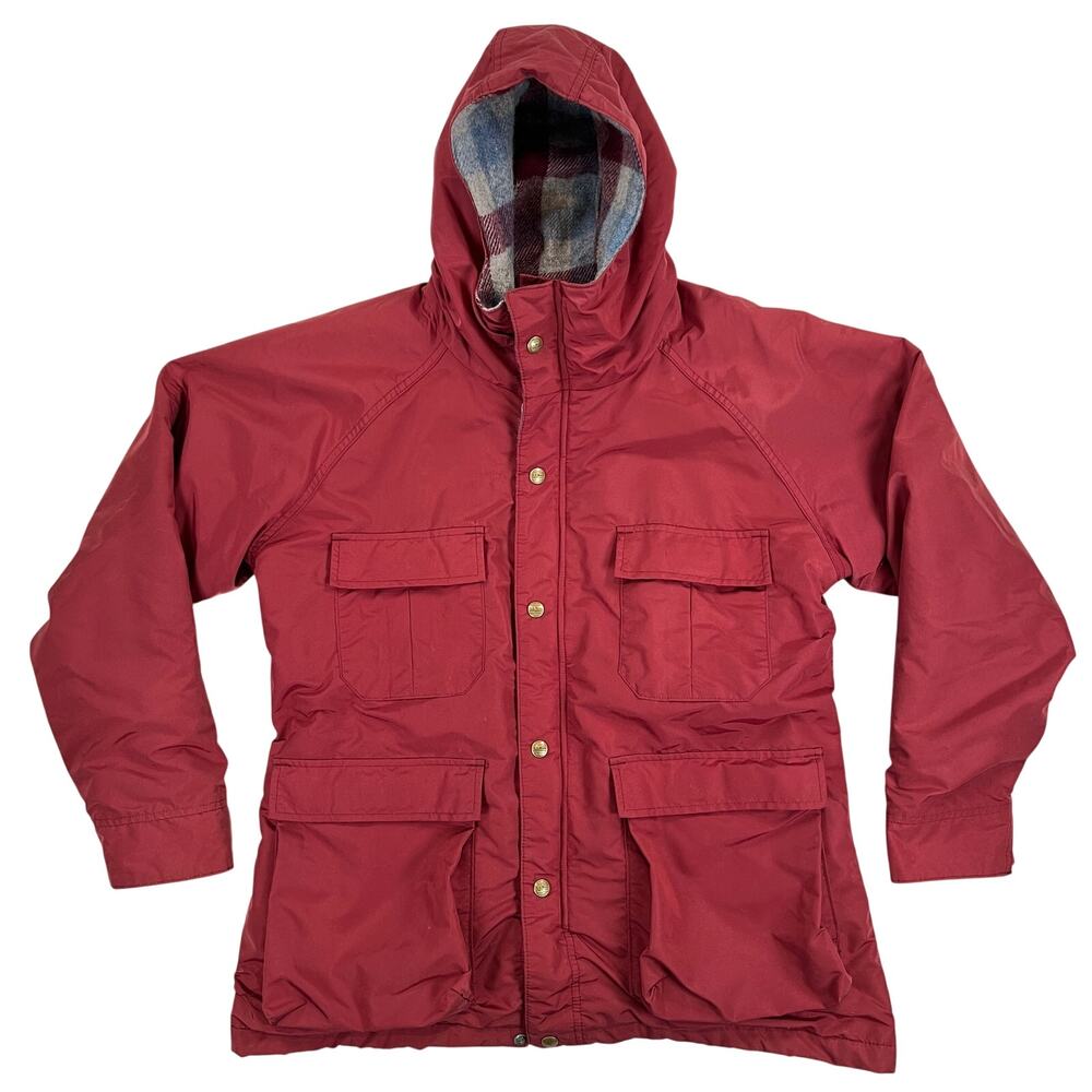 VTG LL Bean Baxter State Parka Red Womens L Wool Blanket Lined Jacket Chore Coat